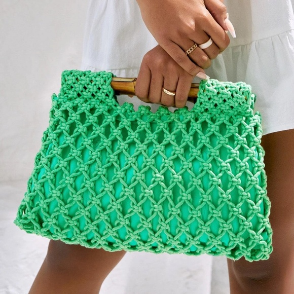 Boho Bamboo Top Handle Crochet Bag - Picture 2 of 13
